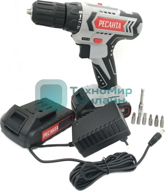 Дрель-шуруповерт Ресанта ДА-14-2ЛК, 14,4 В, 2 Ач, 45 Нм, щеточный