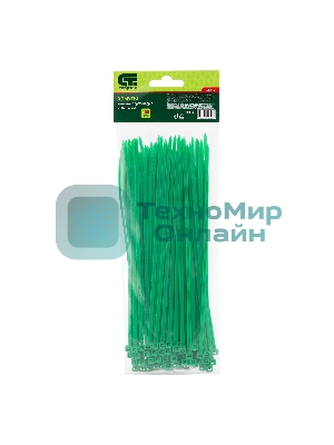 Хомуты Сибртех 200 х 3,6 мм, пластиковые, зеленые, 100 шт.