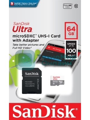 Флеш карта microSD 64GB SanDisk microSDXC Class 10 Ultra (SD адаптер) UHS-I 100MB/s