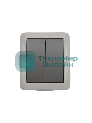 Выключатель двухклавишный Kranz INDUSTRIAL открытой установки, IP54 серый