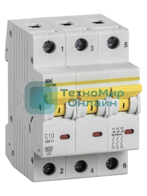 Выключатель автоматический трехполюсный ВА47-60M 3Р 10А 6кА С MVA31-3-010-C IEK
