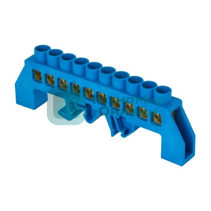 Шина нулевая N 6х9 10 отвер. латунь син. нейлоновый корпус комбинированный PROxima EKF sn0-63-10-dn