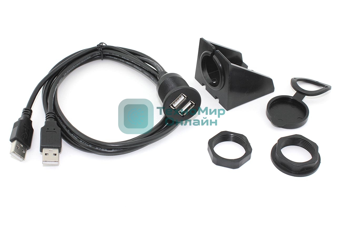 Кабель USB 2.0 двойной для монтажа на корпус 1 м влагозащищенный