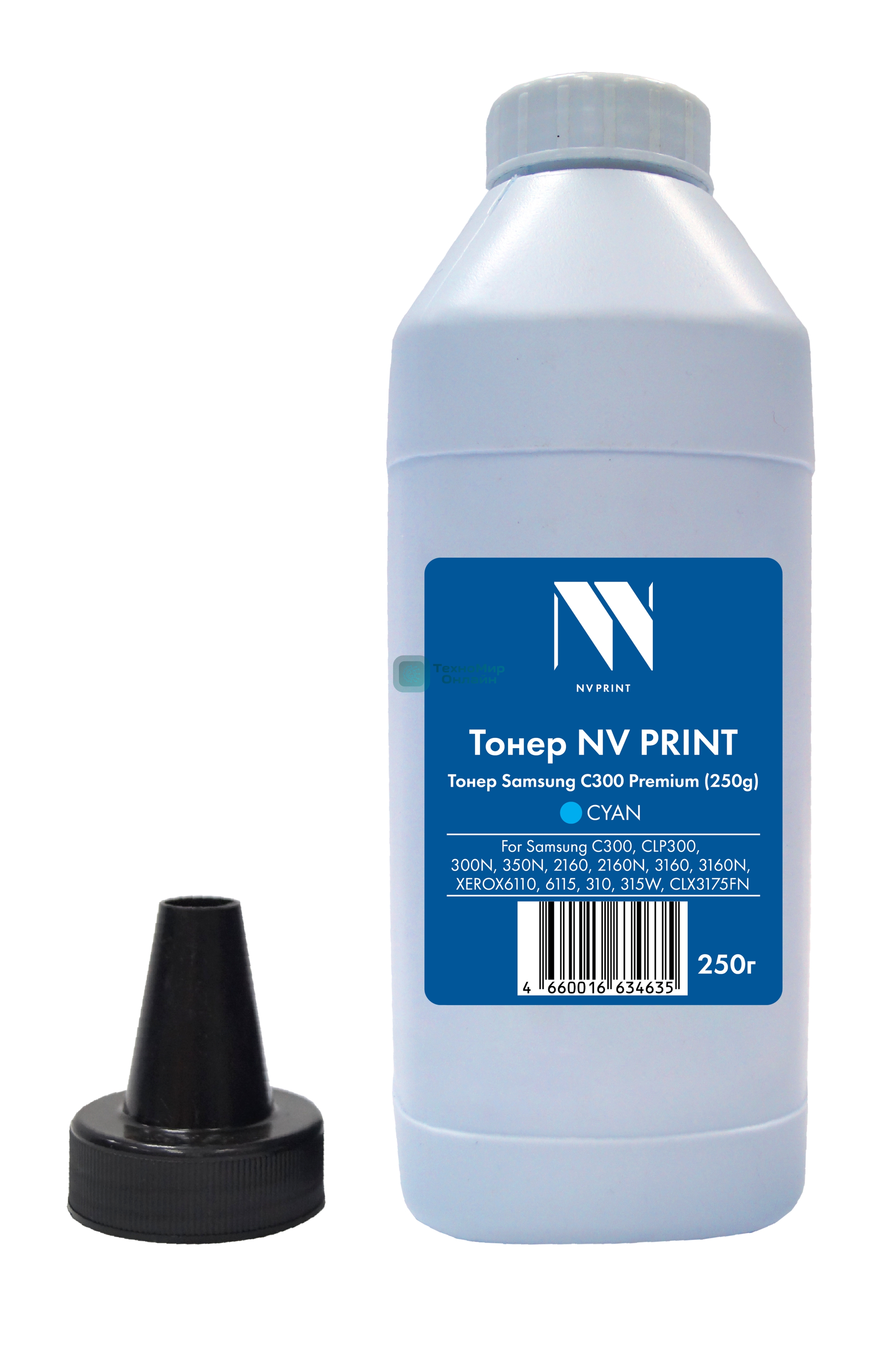 Тонер NVPrint для Samsung C300/CLP300/300N/350N/2160/2160N/3160/3160N/Xerox6110/6115/310/315W/CLX3175FN Premium (250 г) Cyan