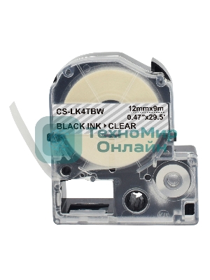 Картридж ленточный Cactus CS-LK4TbW черный шрифт, прозрачный фон (12 мм, 9 м) для Epson LW300/LW400/LW700/LW600P/LW1000P/K400/Z700/Z900