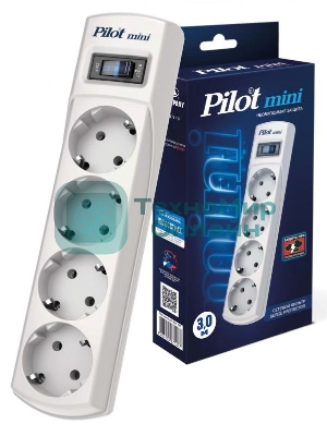 Сетевой фильтр Pilot mini 3 м, 4 розетки, белый, коробка