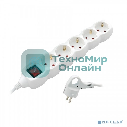 Удлинитель сетевой СТАРТ SP 5x3, 5 розетки, до 16А, 3 м, с заземлением, кнопка включения, белый