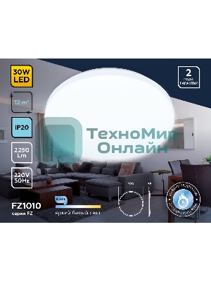 Потолочный светодиодный светильник Ambrella light FZ1010 WH белый 30W 6400K D370*55 (Без ПДУ)