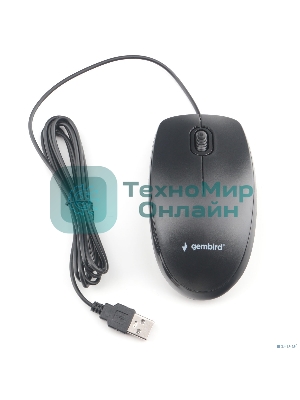 Мышь проводная Gembird MOP-200 черный, 1000 dpi, USB, кнопки - 3