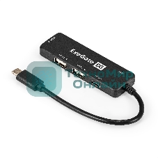 USB-концентратор 4-в-1 ExeGate DUB-211C (кабель-адаптер USB3.0 Type-C --> 2xUSB2.0, 1xUSB3.0 (5Gb/s), Type-C DATA (480MB/s), Plug&Play, черный)
