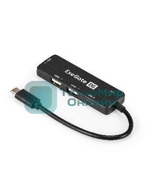 USB-концентратор 4-в-1 ExeGate DUB-211C (кабель-адаптер USB3.0 Type-C --> 2xUSB2.0, 1xUSB3.0 (5Gb/s), Type-C DATA (480MB/s), Plug&Play, черный)