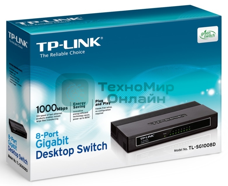 Коммутатор TP-Link SMB TL-SG1008D 8-port Gigabit Switch, plastic case