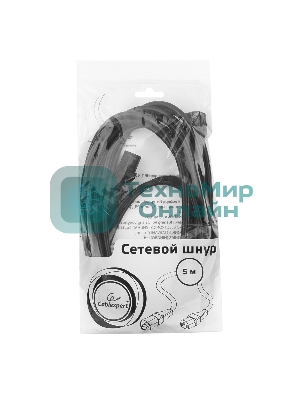 Кабель питания сист.блок-монитор Cablexpert PC-189-1-5M, 5м, C13-C14, 3x1кв.мм., черный, с заземлением