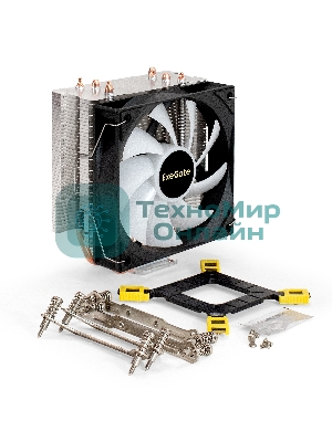 Кулер ExeGate Wizard EXX400V3-PWM.FRGB (Al+Cu, 4 тепл.трубки, LGA775/1150/1151/1155/1156/1200/1700/1851/AM2/AM2+/AM3/AM3+/AM4/AM5/FM1/FM2/754/939/940, TDP 140W, Fan 120mm, PWM, 800-1800RPM, Hydro bearing, 4pin, 11-24db, 540г, FRGB подсветка, с термопастой, на винтах, RTL)