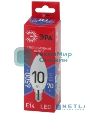 Лампа светодиодная ЭРА ECO LED B35-10W-865-E14 R (диод свеча 10Вт холодн. E14) (10/100/3500)