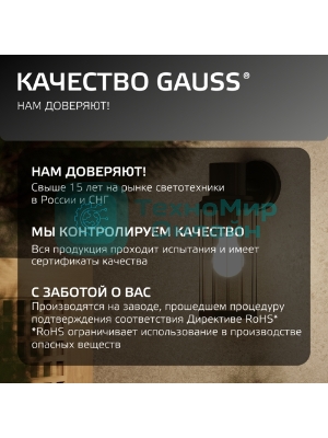 Светильник садово-парковый Gauss Vega на стену вниз 10.5x24x14.2cm, 170-240V/50Hz, 1xE27, Max.60W, IP: 54, 1/24