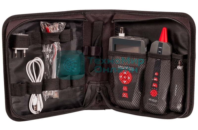 Кабельный тестер с измерением длины с трассировкой кабельных линий и определением POE в комплекте с 8 ответными частями