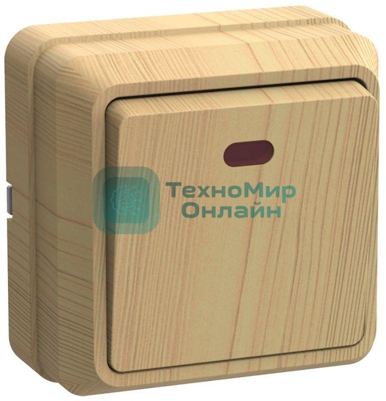 Выключатель 1-кл. ОП ОКТАВА 10А IP20 с индик. сосна IEK EVO11-K03-10-DC