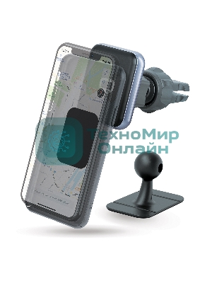 Автомобильный держатель для смартфонов Qumo MagFix, с креплением на решетку воздуховода и на панель (в комплекте), черный