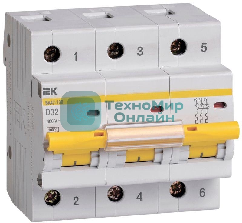 Выключатель автоматический IEK MVA40-3-032-D ВА47-100 3Р 32А 10кА х-ка D IEK