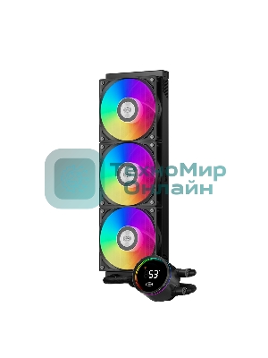 Система охлаждения PCCooler DA360 Pro ARGb Digital BK (300W, 360мм, LED temp., Black, ARGb/Fans: 3x120мм, 75.8CFM, 33.7dBA, 2200RPM/Pump height 57мм, 28dBA, 3000RPM, Rad thickness 27мм/S: 1851, 1700, 1200, 20XX, 115X, AM5, AM4)