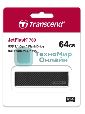 Флешка USB Transcend JetFlash 780 (TS64GJF780), 64Gb, USB 3.2 Gen 1 (USB 3.0), R/W 210/140, черный/серебристый