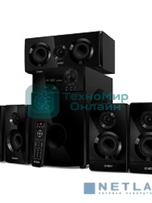Аудиоколонки SVEN HT-210, черный, акустическая система 5.1, мощность (RMS):50Вт+5x15Вт, Bluetooth, Optical, Coaxial, FM-тюнер, USB/SD, дисплей, ПДУ