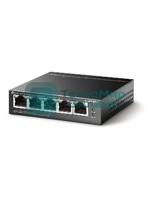 Коммутатор 5-Port 10/100Mbps Unmanaged Switch with 4-Port PoE, meta case, desktop mount, PoE budget 41W.