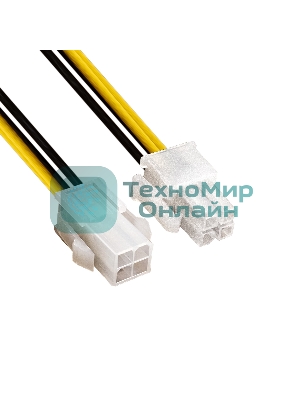 Удлинитель кабеля питания материнской платы +12V ExeGate EX-EXT-4M4F-0.2 (4pin EPS12V M/4pin EPS12V F, 0,2м)