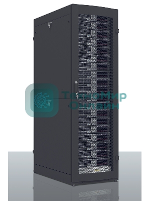 Шкаф серверный ПРОФ напольный 42U (600x1200) дверь перфорированная 2 шт., черный, в сборе, ШТК-СП-42.6.12-44АА-9005