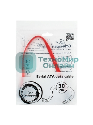 Кабель интерфейсный SATA Cablexpert CC-SATAM-DATA90-0.3M, 30 см, угловой разъем, 7pin/7pin, защелка, пакет