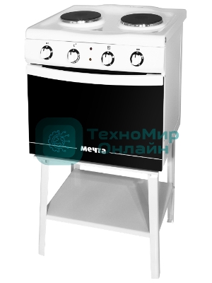 Плита электрическая Мечта 221Ч белый, конфорок 2 шт, духовка 25 л, 50 см x 85 см x 43 см