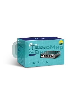 Коммутатор 5-Port 10/100Mbps Unmanaged Switch with 4-Port PoE, meta case, desktop mount, PoE budget 41W.