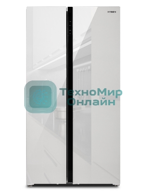 Холодильник Hyundai CS6503FV белое стекло двухкамерный 407/205л морозилка сбоку, No Frost, Side by Side