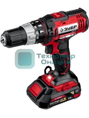 Дрель-шуруповерт Зубр ДШУ-185-22, 18 В, 2 Ач, 40 Нм, щеточный, ударный