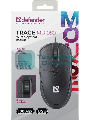 Мышь проводная Defender Trace MB-989 черный, 1000 dpi, USB, кнопки - 3