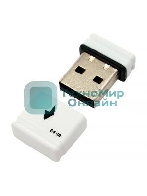 Флешка USB Gembird GFL-2.0-64mini, 64Gb, USB 2.0, R/W 30/15, белый