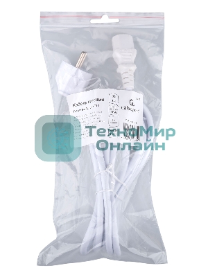 Кабель питания Cablexpert Schuko-C13, 3x1.0мм2, 10A, с заземлением, медь, 2м, белый, пакет