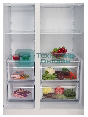 Холодильник Hyundai CS6503FV белое стекло двухкамерный 407/205л морозилка сбоку, No Frost, Side by Side