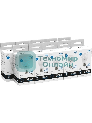 Лампа светодиодная Gauss Elementary 7Вт цок.: E27 груша 220B 6500K св. свеч. белый хол. A60 (упак.: 10 шт)