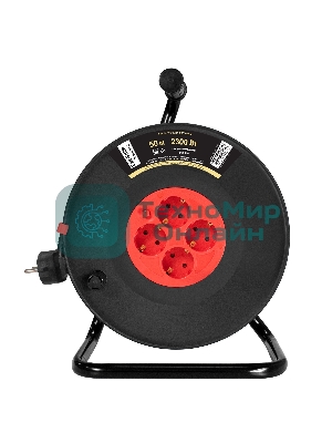 Удлинитель на катушке ExeGate industrial ECS-10-3-50 (4 евророзетки с заземлением, IP20, 50 м, защита от детей, защита от перегрузки, 3х1,0 мм2, 10А/2.3 кВт)