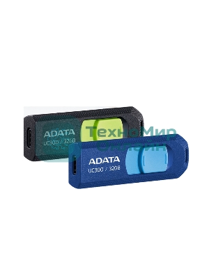 Флешка USB ADATA UC300 (ACHO-UC300-32G-RBK/GN), 32Gb, Type-C USB 3.2, R/W 100/30, черный/зеленый