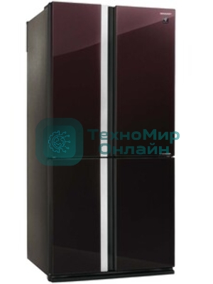 Холодильник Sharp SJ-GX98PRD темно-бордовый стекло трехкамерный Side by Side 394/211л морозилка снизу, No Frost, Side by Side