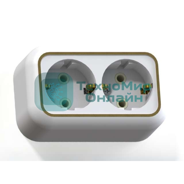 Розетка Кунцево-Электро 2-м ОП Валентина РА16-826 с заземл. белый/зол.