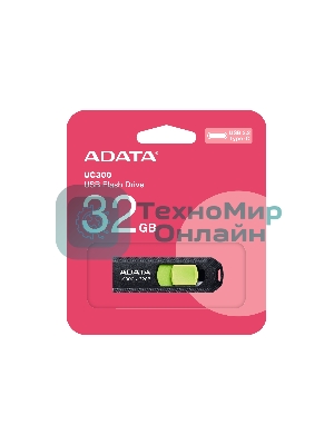 Флешка USB ADATA UC300 (ACHO-UC300-32G-RBK/GN), 32Gb, Type-C USB 3.2, R/W 100/30, черный/зеленый