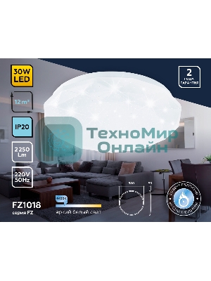 Потолочный светодиодный светильник Ambrella light FZ1018 WH белый 30W 6400K D380*55 (Без ПДУ)