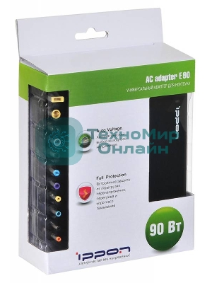 Блок питания Ippon E90 автоматический 90W 15V-19.5V 8-connectors 6A от бытовой электросети LED индикатор