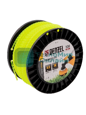 Леска для триммера Denzel витой квадрат, 4,0мм х 106м, на DIN катушке FLEX CORD