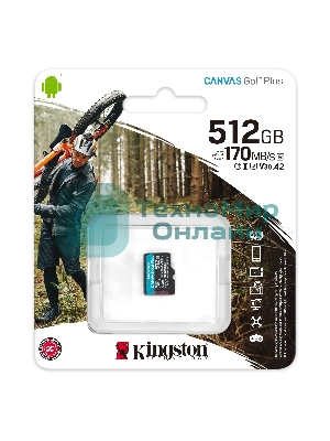 Флеш карта Kingston microSD 512GB microSDXC Class 10 UHS-I U3 V30 Canvas Go Plus 170MB/s