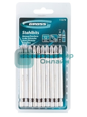Набор бит Gross 11379 PH2х90, сталь S2, 10 шт.